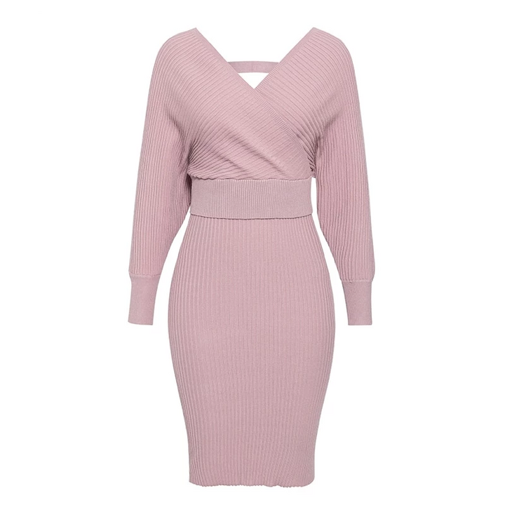 Robe élégante Rosy cou-V automne hiver-robe-Adrienne&amp;Sandrine