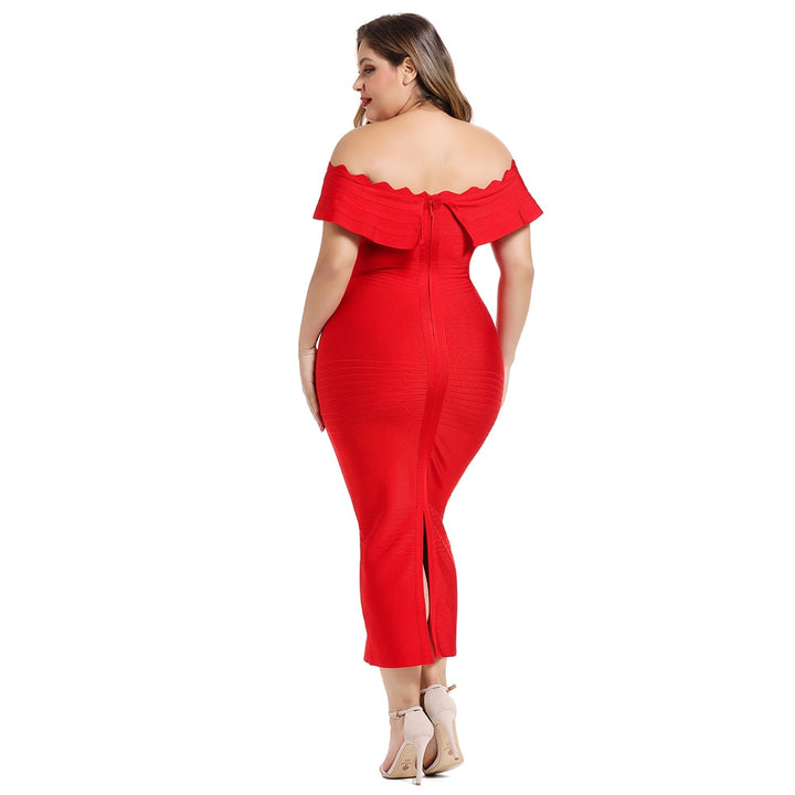 Robe Bandage Midi Plus de Taille XL-3XL