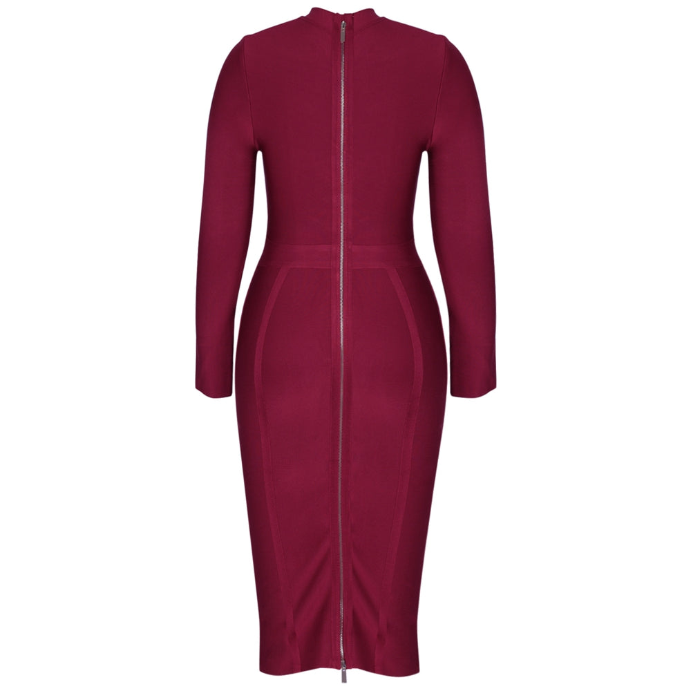 Robe Bandage Vin À Manches Longues Plus de Taille XL-3XL