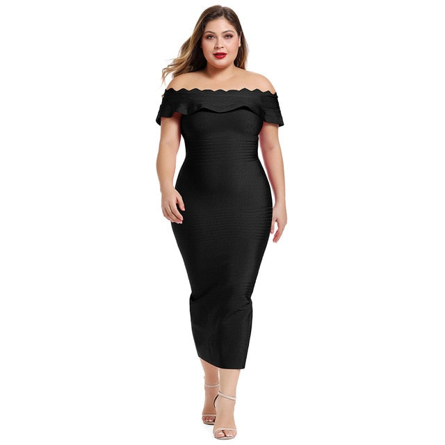 Robe Bandage Midi Plus de Taille XL-3XL