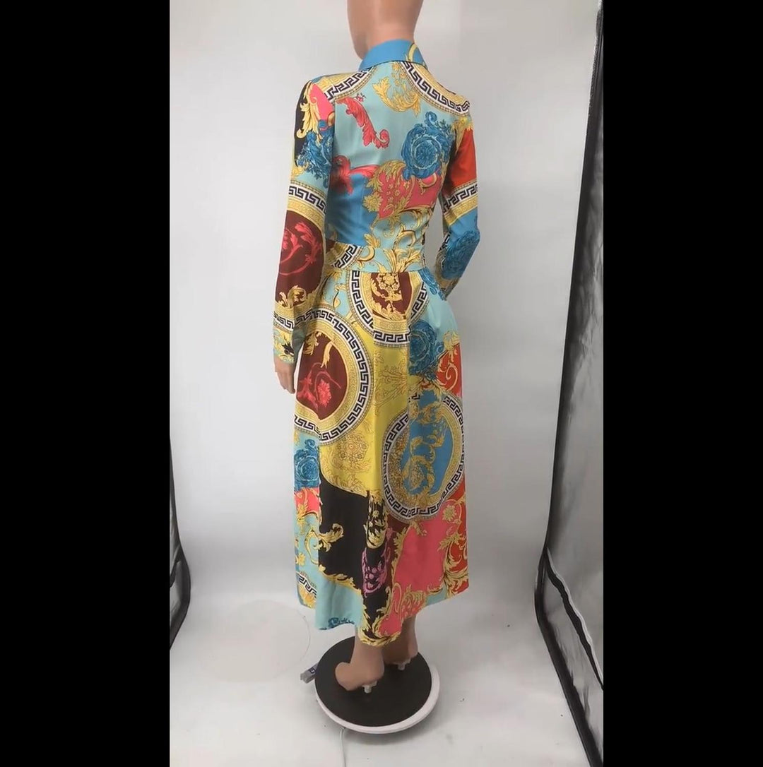 Robe décontractée à col rabattu imprimé
