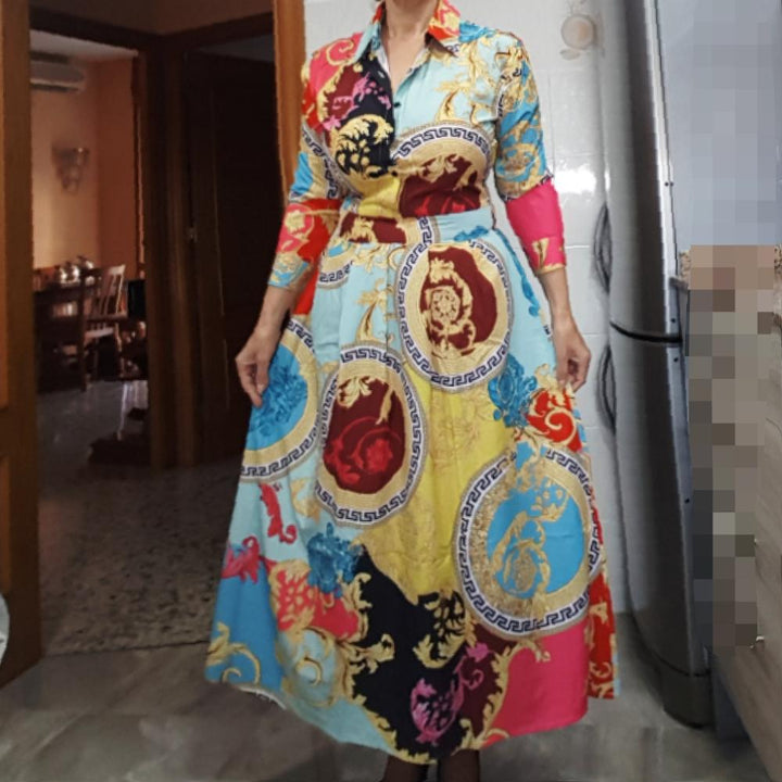 Robe décontractée à col rabattu imprimé