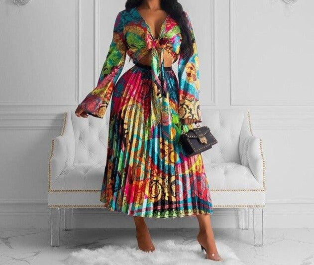 Ensembles 2 pièces Blouse et jupes plissées Grace