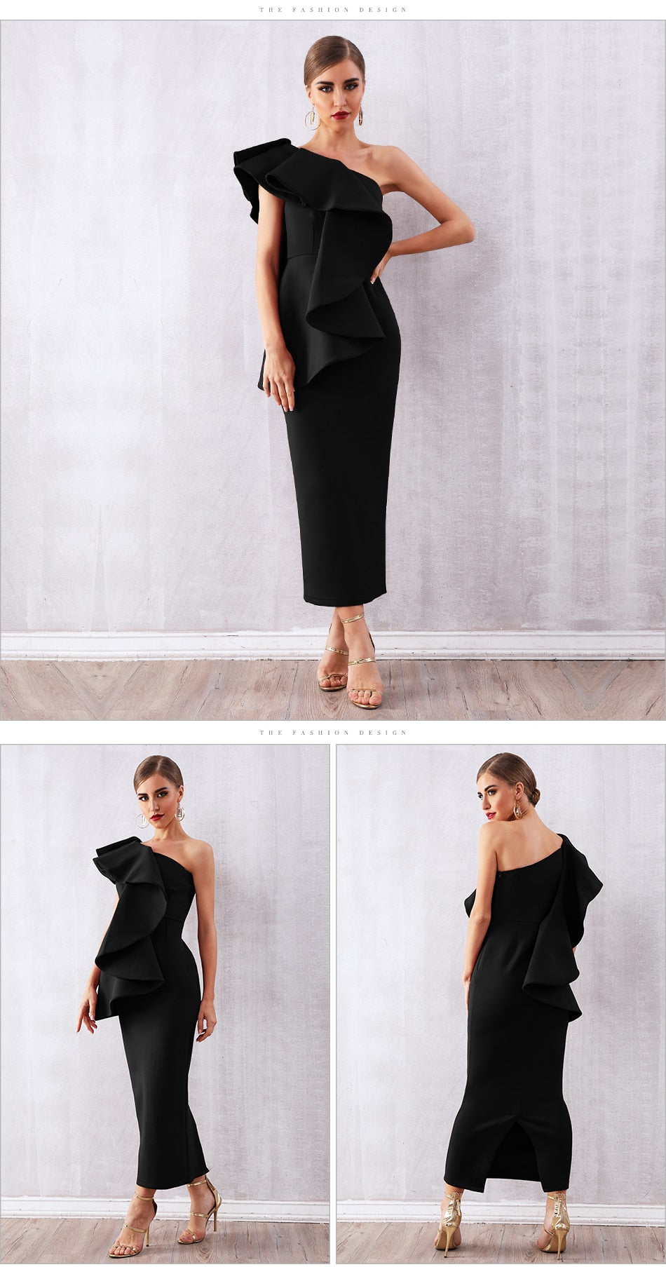 Sexy Robe Sans Manches À Volants Une Épaule Moulante-robe-Adrienne&Sandrine
