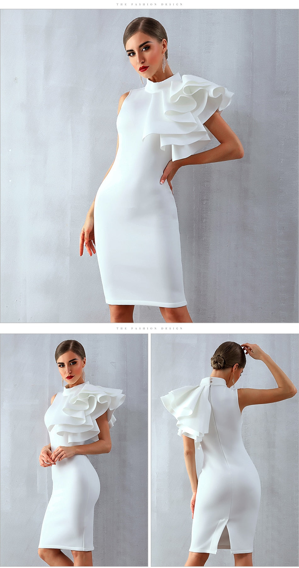 Sexy Robes des Célébrités Sans Manches À Volants Moulante-robe-Adrienne&Sandrine