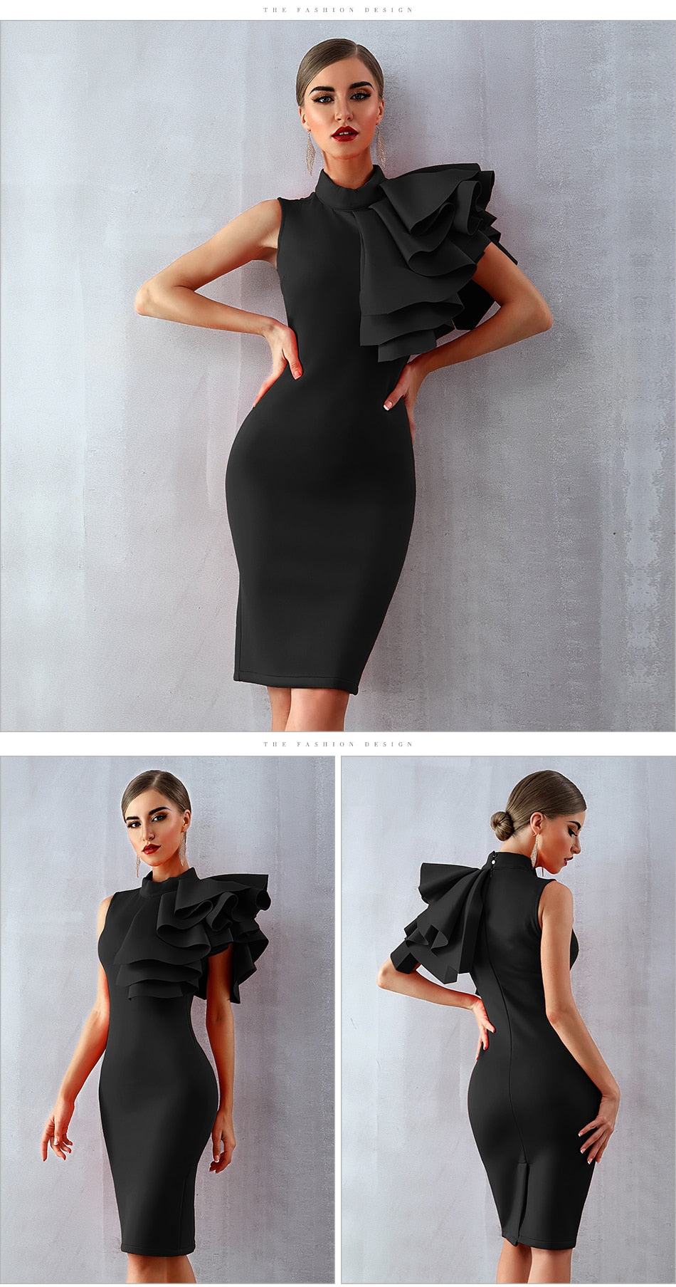 Sexy Robes des Célébrités Sans Manches À Volants Moulante-robe-Adrienne&Sandrine