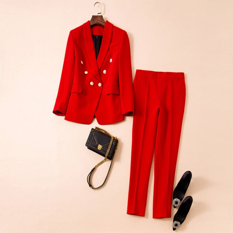 Ensemble Costume Blazer avec Boutons Lion et Pantalon de TOP QUALITÉ-set d&