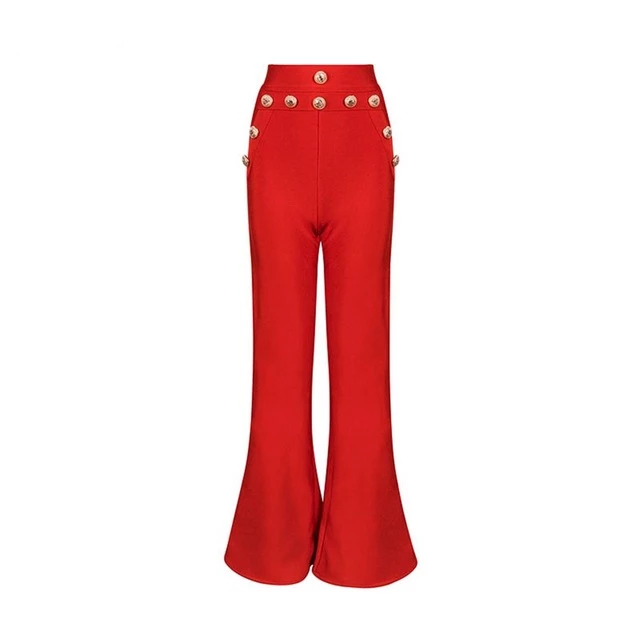 Pantalon Femme Bandage De Mode Blanc Rouge À Jambe Large Élégant Celebrity Soirée-Adrienne&amp;Sandrine
