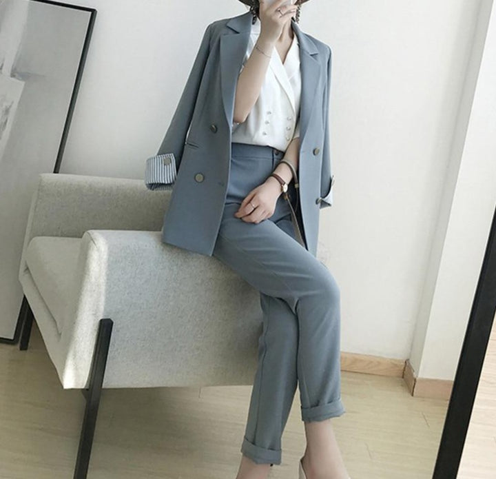 2 pièces ensembles à double boutonnage Blazer surdimensionné + pantalon taille L-5XL-set d&